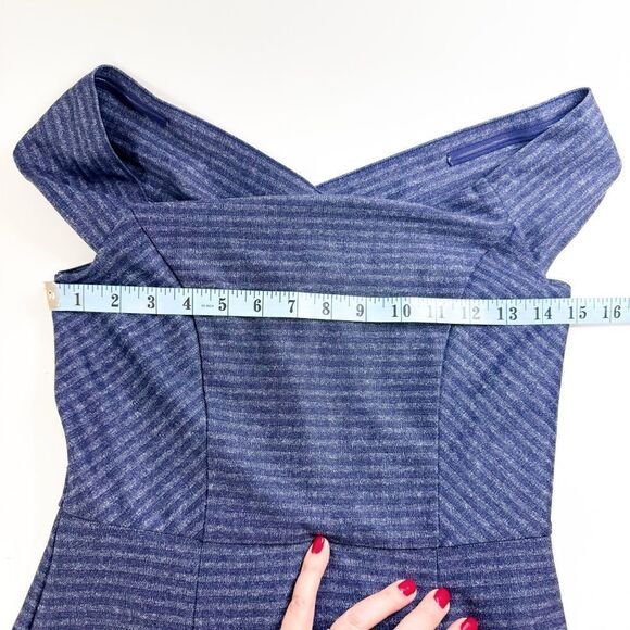 Antonio Melani Women's Blue Striped Off-Shoulder Bodycon Sheath Dress Size 2 - Picture 5 of 9